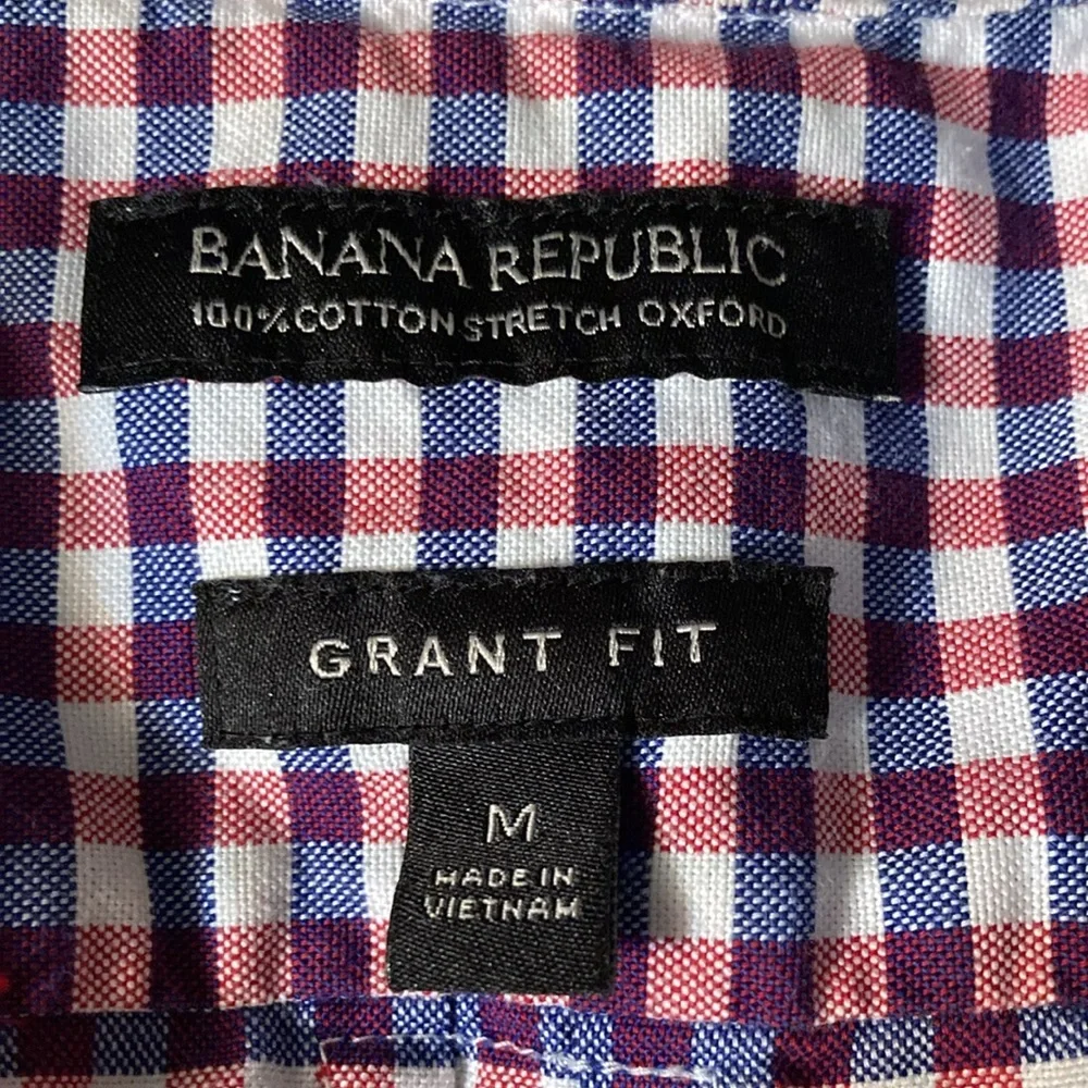 Banana Republic The Grant Fit Cotton Stretch Gingham Plaid Oxford Shirt  M EUC